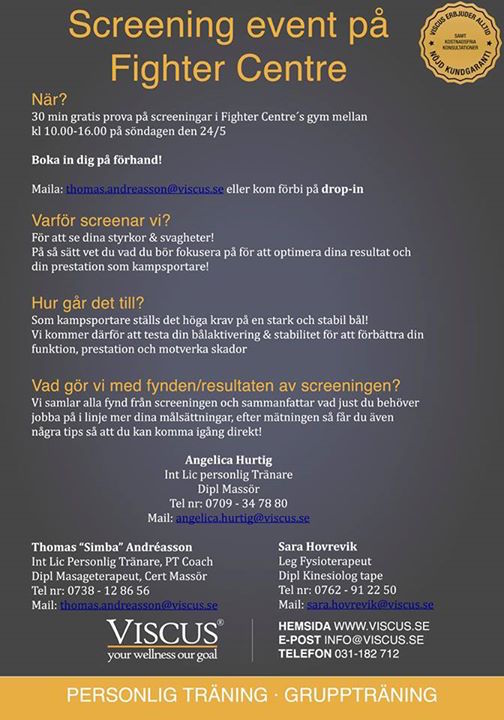 Viscus erbjuder gratis screening på fighter centre på söndag